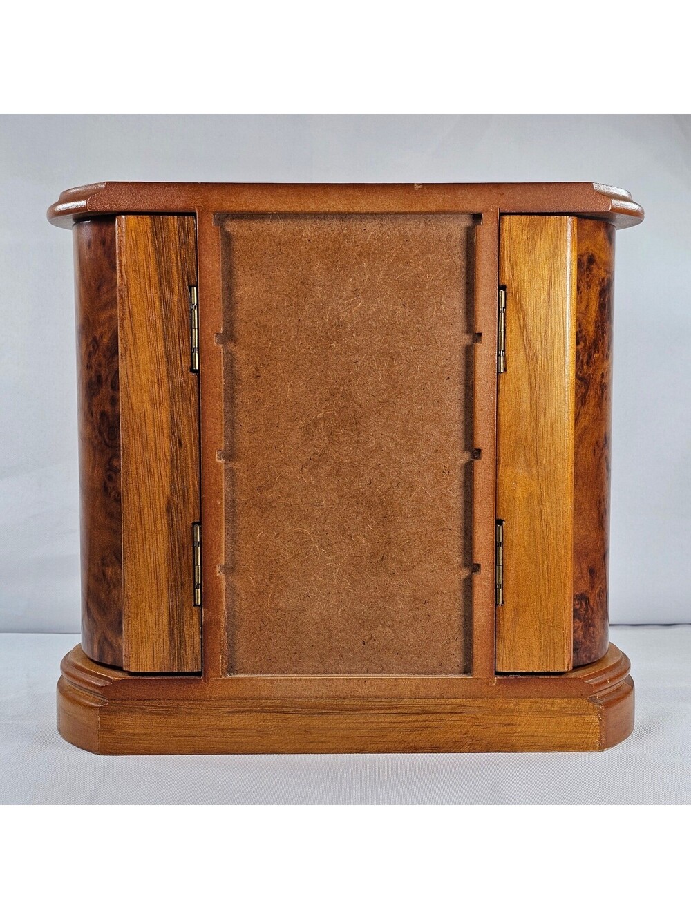 Vintage Wooden Jewelry Box Armoire Burl Wood Finish Tabletop Chest 4 Drawers - Picture 9 of 9